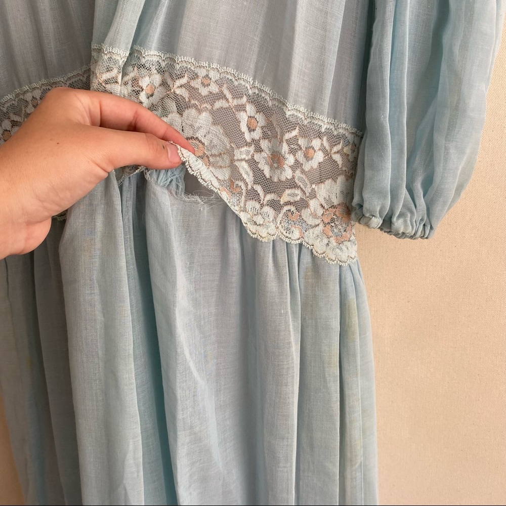 Vintage 70s Blue Long Poet Sleeve Prairie Maxi Dress Gunne Sax Like Thrashed XS - Picture 6 of 10
